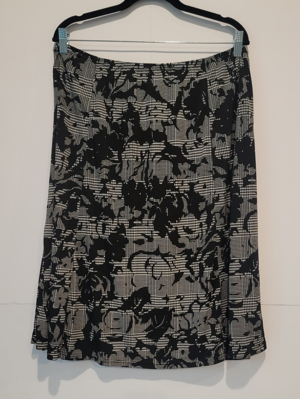Madison Leigh Black & White Floral A-Line Midi Skirt Size 12